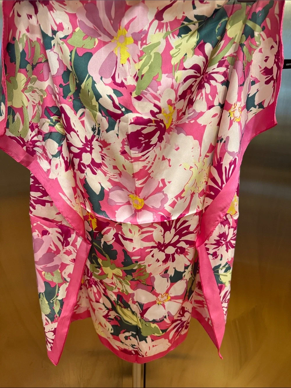 Bright Pink Floral Silk Scarf NWOT